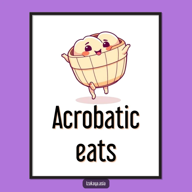 Funny Dim Sum Cartwheel Digital Art - Instant Hilarious Foodie Decor Print