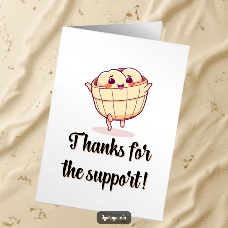 Funny Free Printable Thank You Card: Dim sum basket with feet performs a cartwheel.