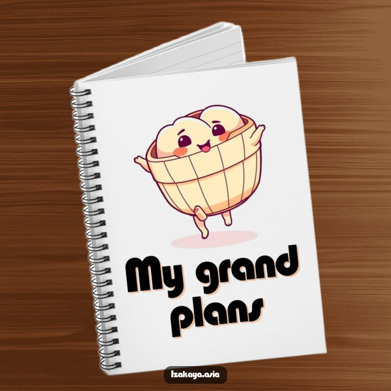 Funny dim sum basket notebook featuring a character attempting a cartwheel, perfect for food enthusiasts.